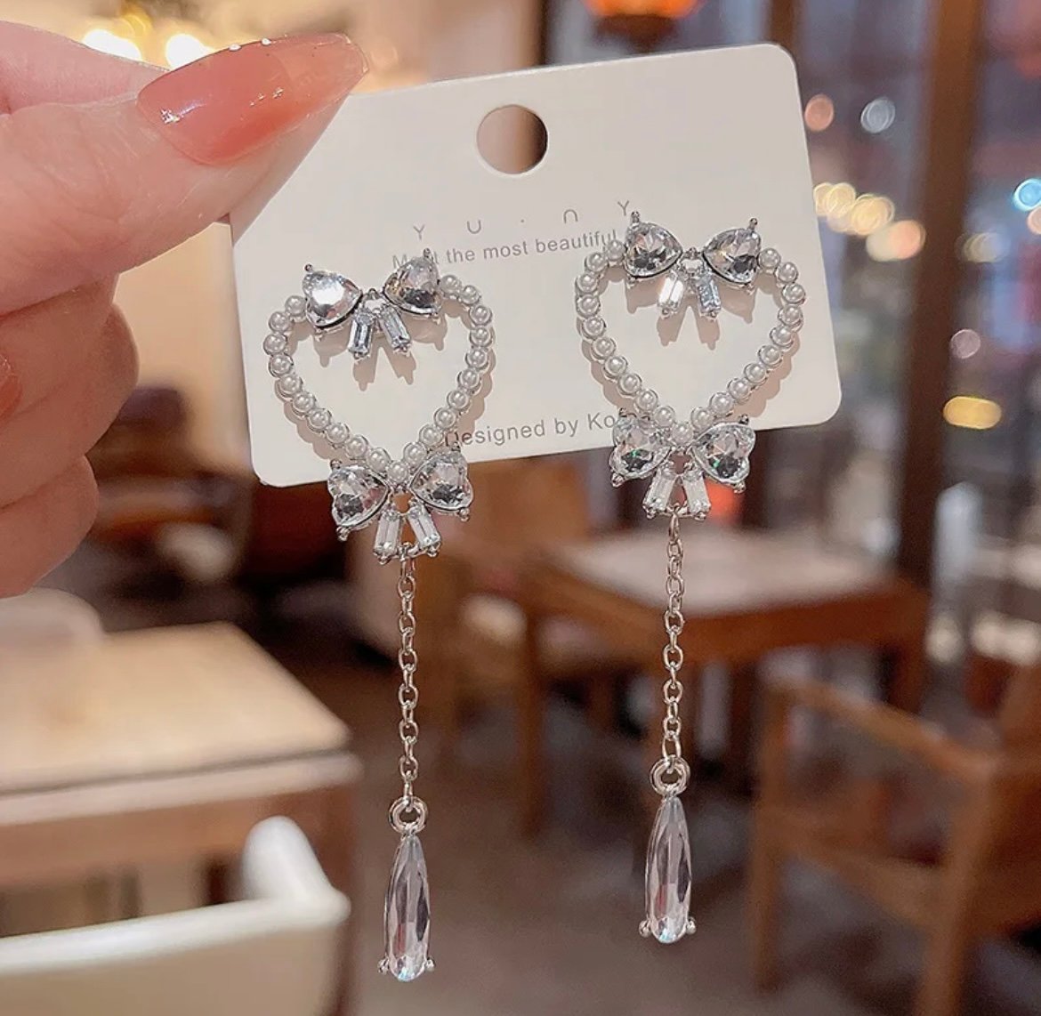 Silver Heart Long Drop Earring